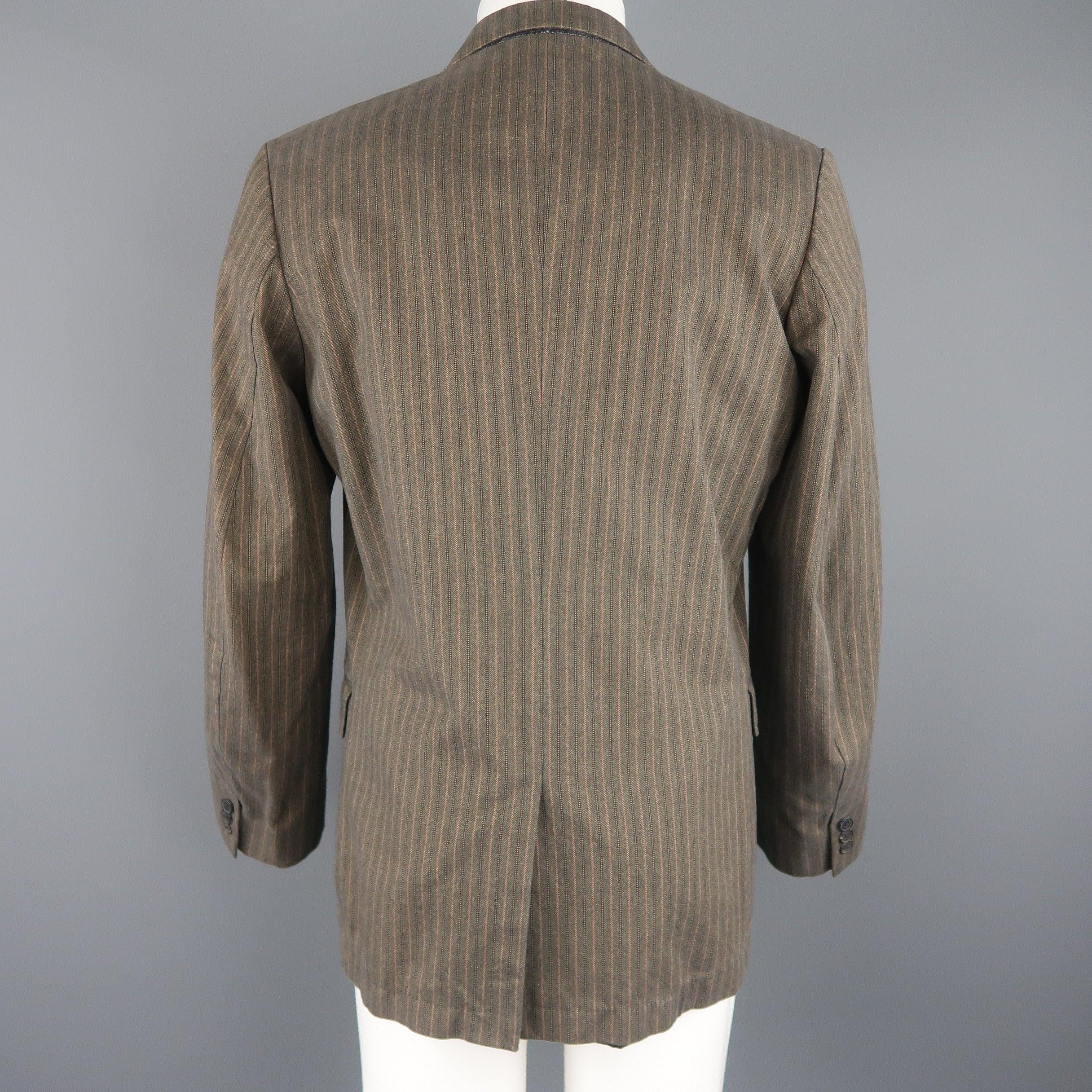 Men's DRIES VAN NOTEN 38 Taupe Striped Herringbone  Cotton Notch Lapel Sport Coat For Sale