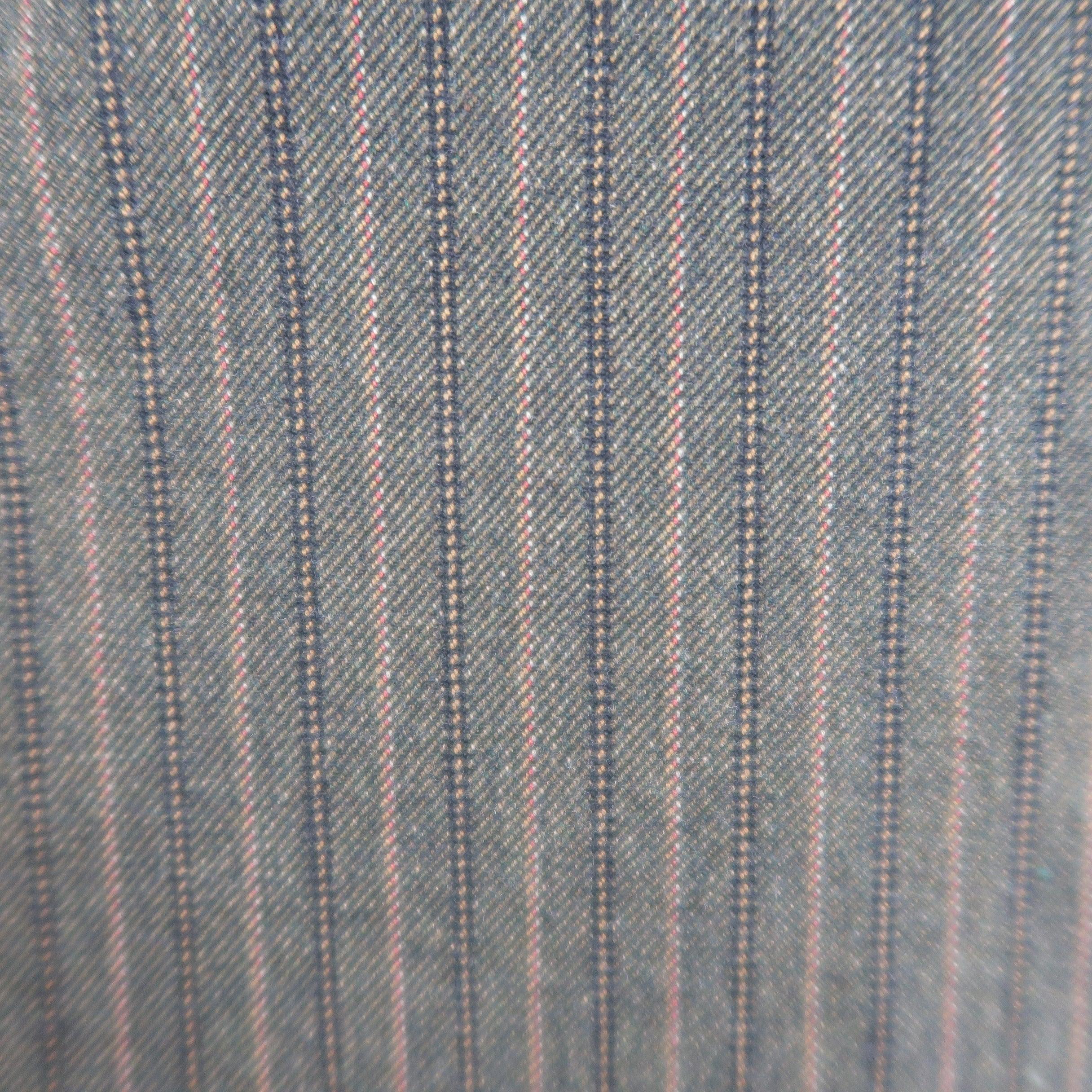 DRIES VAN NOTEN 38 Taupe Striped Herringbone  Cotton Notch Lapel Sport Coat For Sale 1