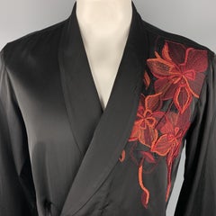 DRIES VAN NOTEN 42 Black Embroidery Viscose Kimono Jacket