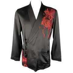 DRIES VAN NOTEN 42 Kimonojacke aus Viskose mit schwarzer Stickerei