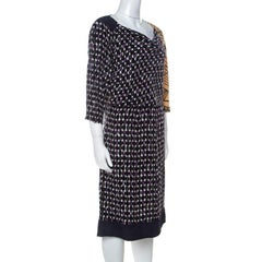 Dries Van Noten Abstract Print Silk Sequinned & Beaded Detail Midi Dress M