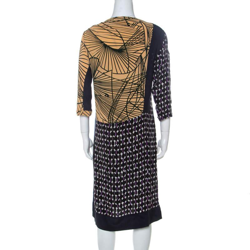 Black Dries Van Noten Abstract Print Silk Sequinned & Beaded Detail Midi Dress M