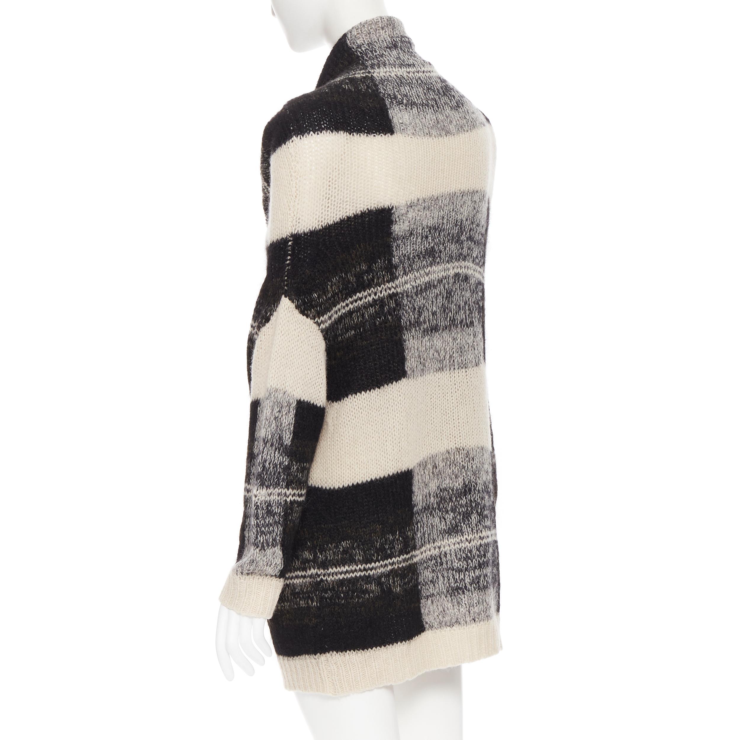 Gray DRIES VAN NOTEN alpaca wool beige black check knit cowl neck sweater dress S