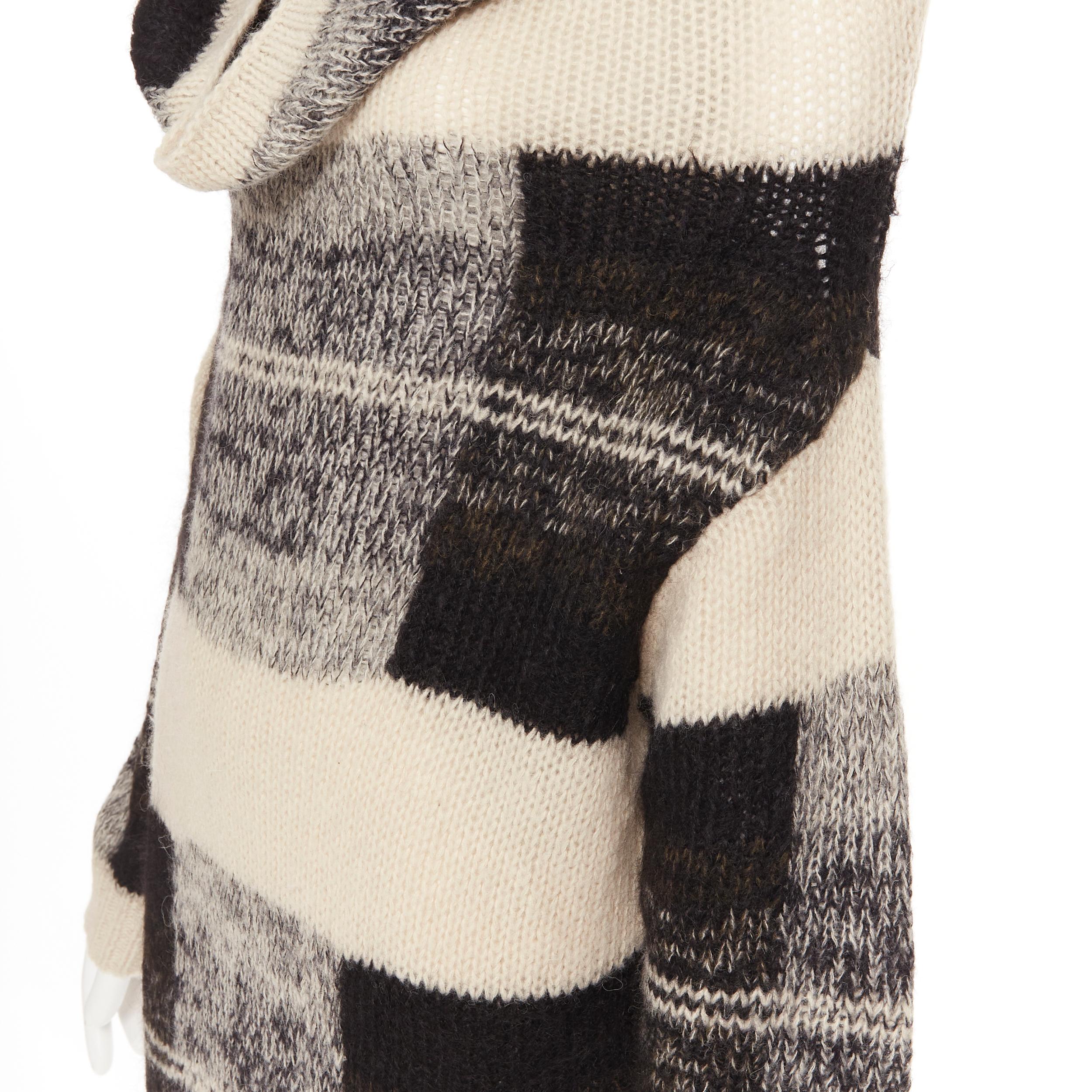 DRIES VAN NOTEN alpaca wool beige black check knit cowl neck sweater dress S In Excellent Condition In Hong Kong, NT