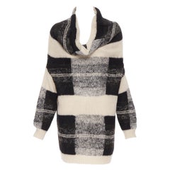 DRIES VAN NOTEN Alpakawolle Beige Schwarz Karo Strickpullover Kleid S