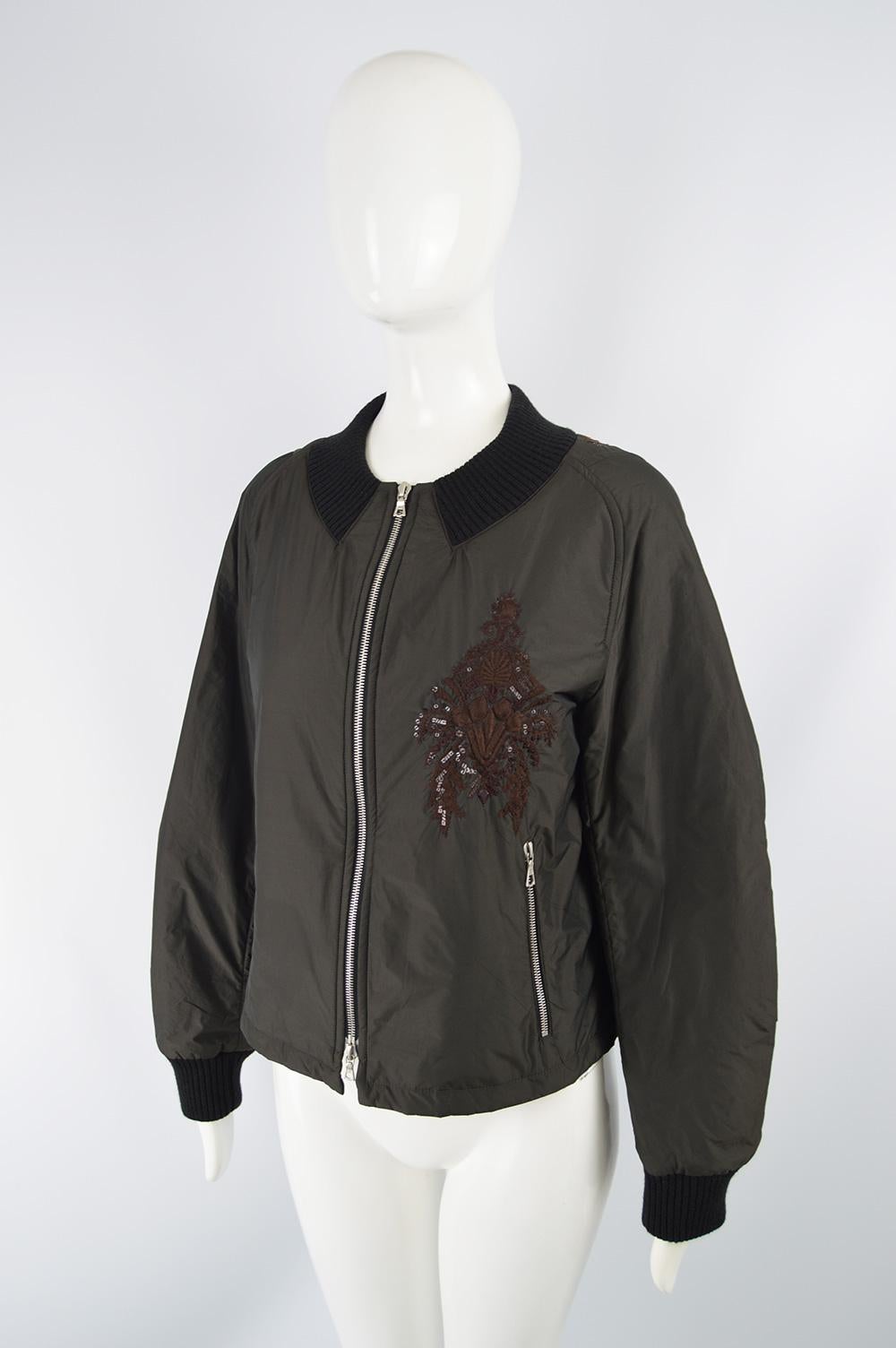 Black Dries Van Noten Architectural Fan Back Embroidered & Sequinned Bomber Jacket