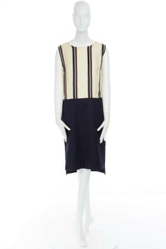 DRIES VAN NOTEN AW13 yellow striped navy wool skirt sleeveless dress FR36 S
