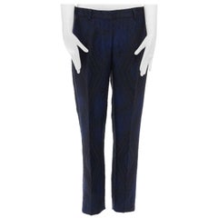 DRIES VAN NOTEN AW14 navy black diamond print textured wool crop pants FR38 31"