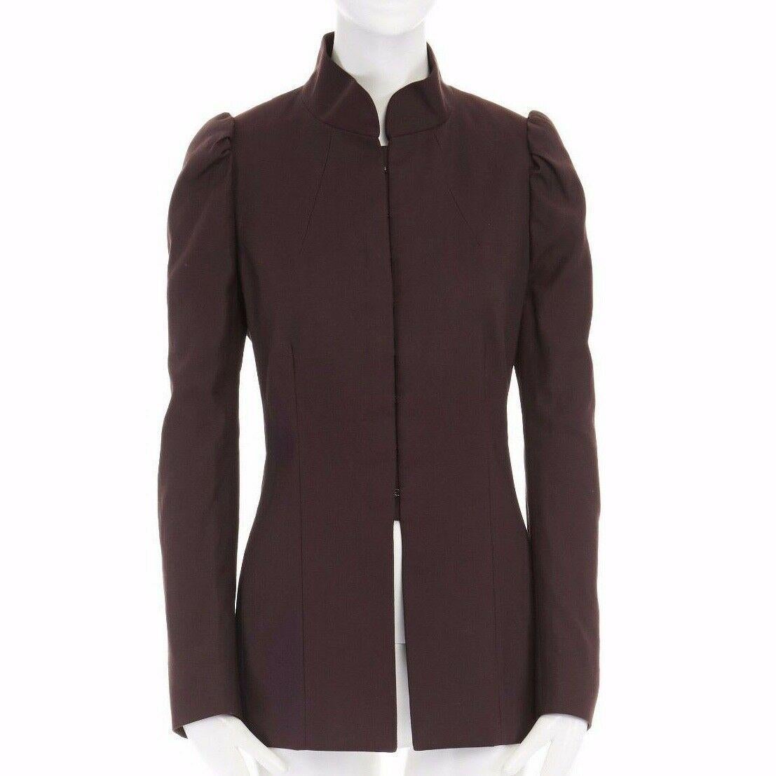 Women's DRIES VAN NOTEN AW15 brown wool cotton princess sleeves chinese mao jacket FR40