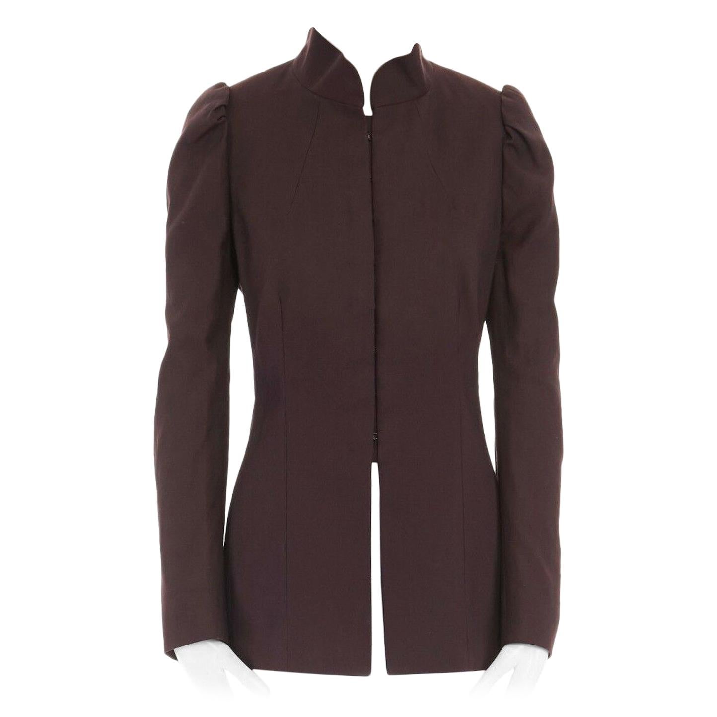 DRIES VAN NOTEN AW15 brown wool cotton princess sleeves chinese mao jacket FR40