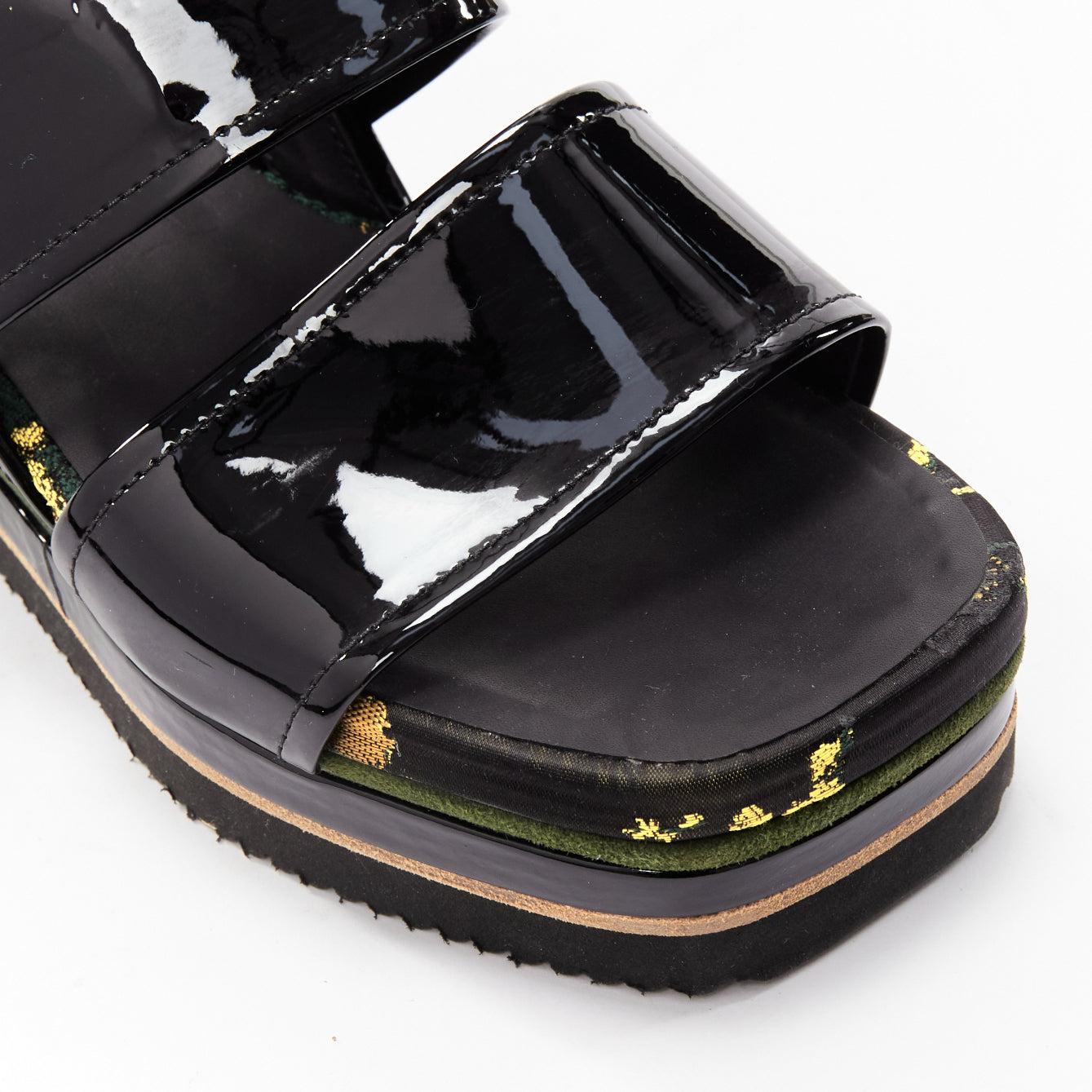 DRIES VAN NOTEN balck patent floral broade green suede platform sandal EU36.5 For Sale 3