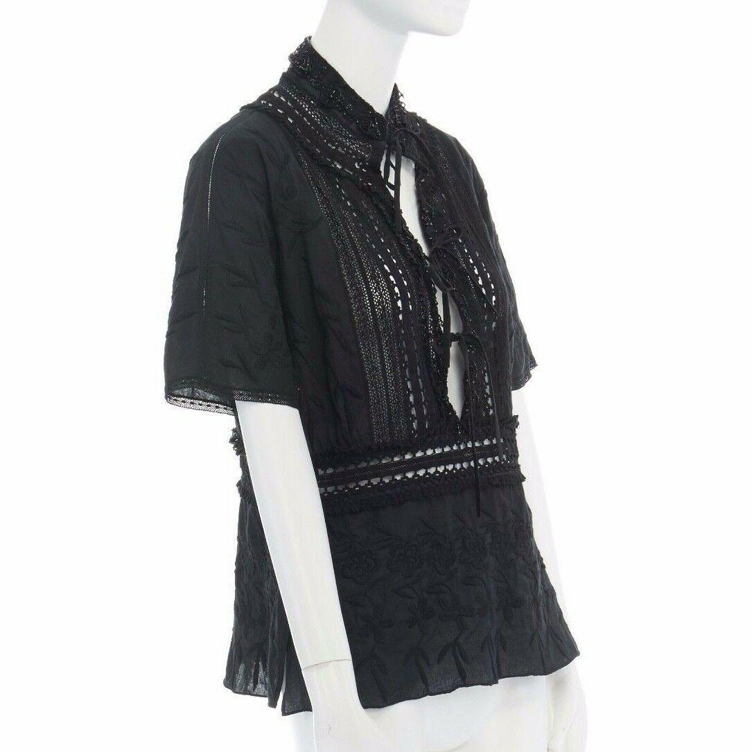 DRIES VAN NOTEN bead embellished bohemian embroidered tie front cotton top FR40 In Excellent Condition In Hong Kong, NT