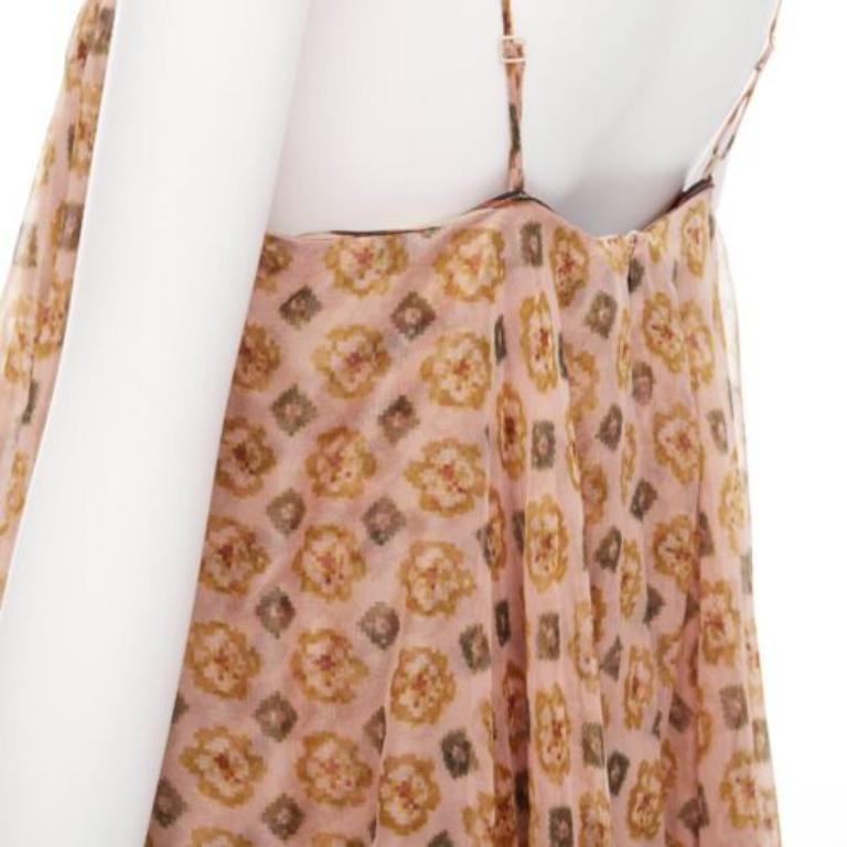 DRIES VAN NOTEN beige 100% silk pixel print tiered striped cocktail dress FR38 M For Sale 2
