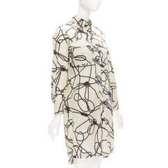 DRIES VAN NOTEN beige black rope print cotton pocketed shirt dress FR34 XS