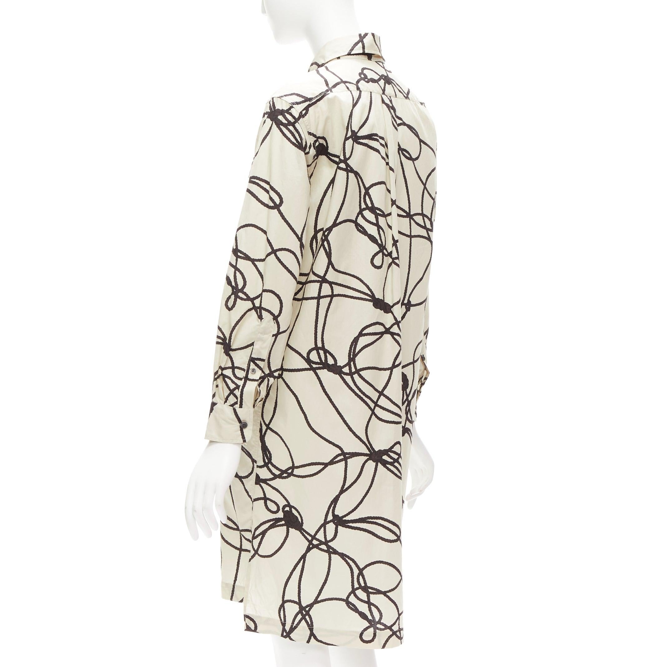 DRIES VAN NOTEN beige black rope print cotton pocketed shirt dress FR34 XS For Sale 1