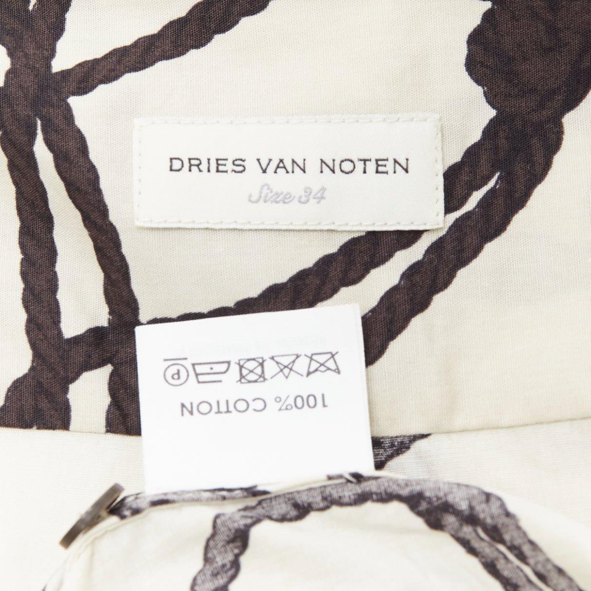 DRIES VAN NOTEN beige black rope print cotton pocketed shirt dress FR34 XS For Sale 3