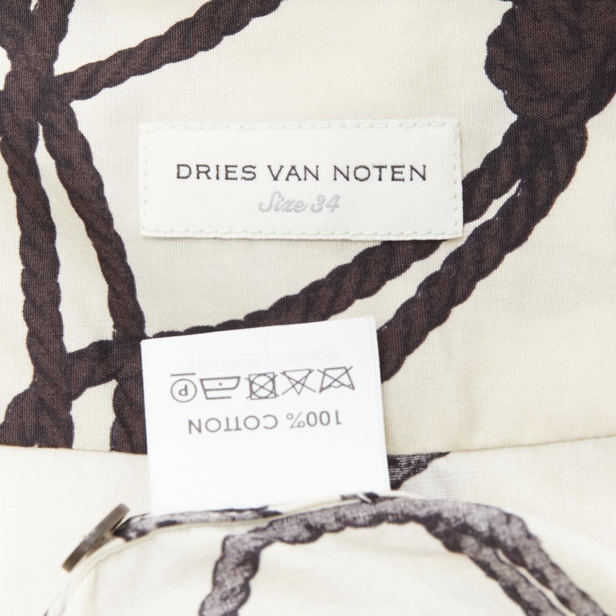 DRIES VAN NOTEN beige black rope print cotton pocketed shirt dress FR34 XS For Sale 4