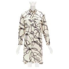 DRIES VAN NOTEN beige black rope print cotton pocketed shirt dress FR34 XS