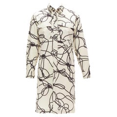 DRIES VAN NOTEN vestido camisero con bolsillos de algodón con estampado de cuerdas beige negro FR34 XS
