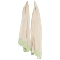 DRIES VAN NOTEN beige ethnic print green leaf embroidered stole scarf shawl