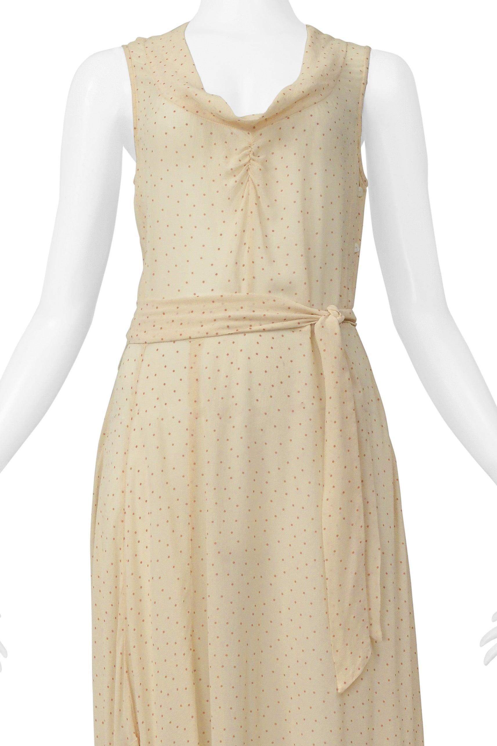 Dries Van Noten Beige & Orange Chiffon Polka Dot Maxi Dress 2003 In Excellent Condition In Los Angeles, CA