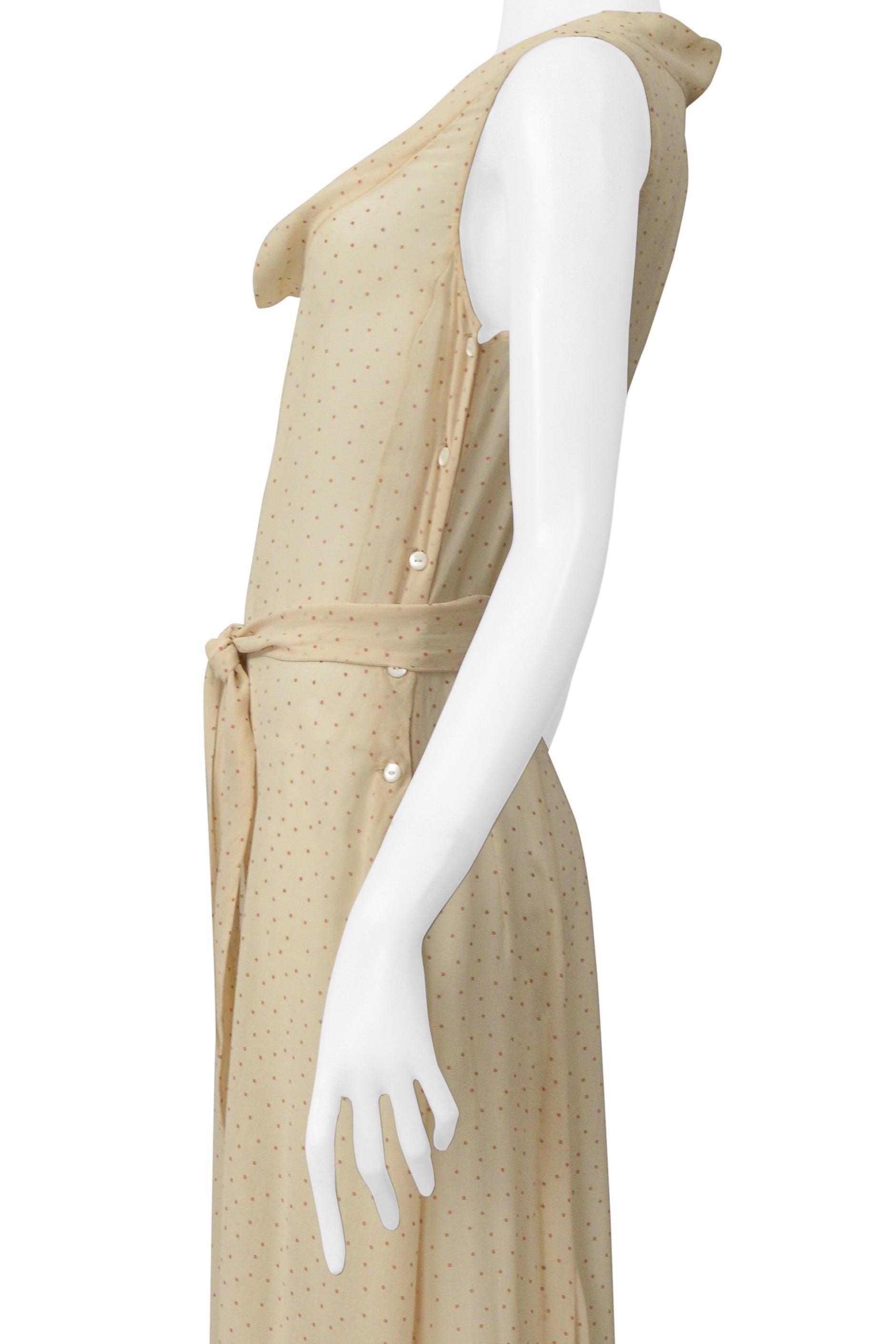 Women's Dries Van Noten Beige & Orange Chiffon Polka Dot Maxi Dress 2003