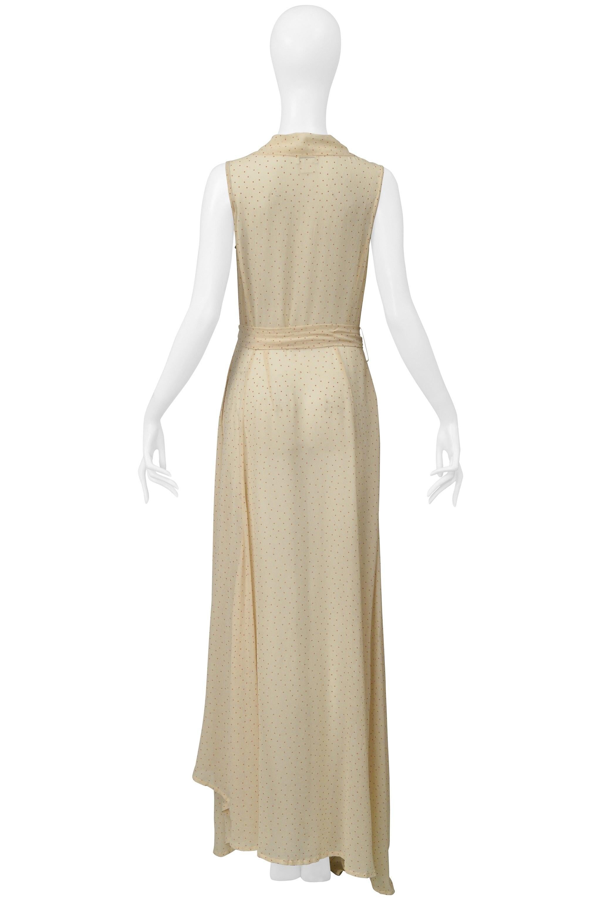 Dries Van Noten Beige & Orange Chiffon Polka Dot Maxi Dress 2003 1