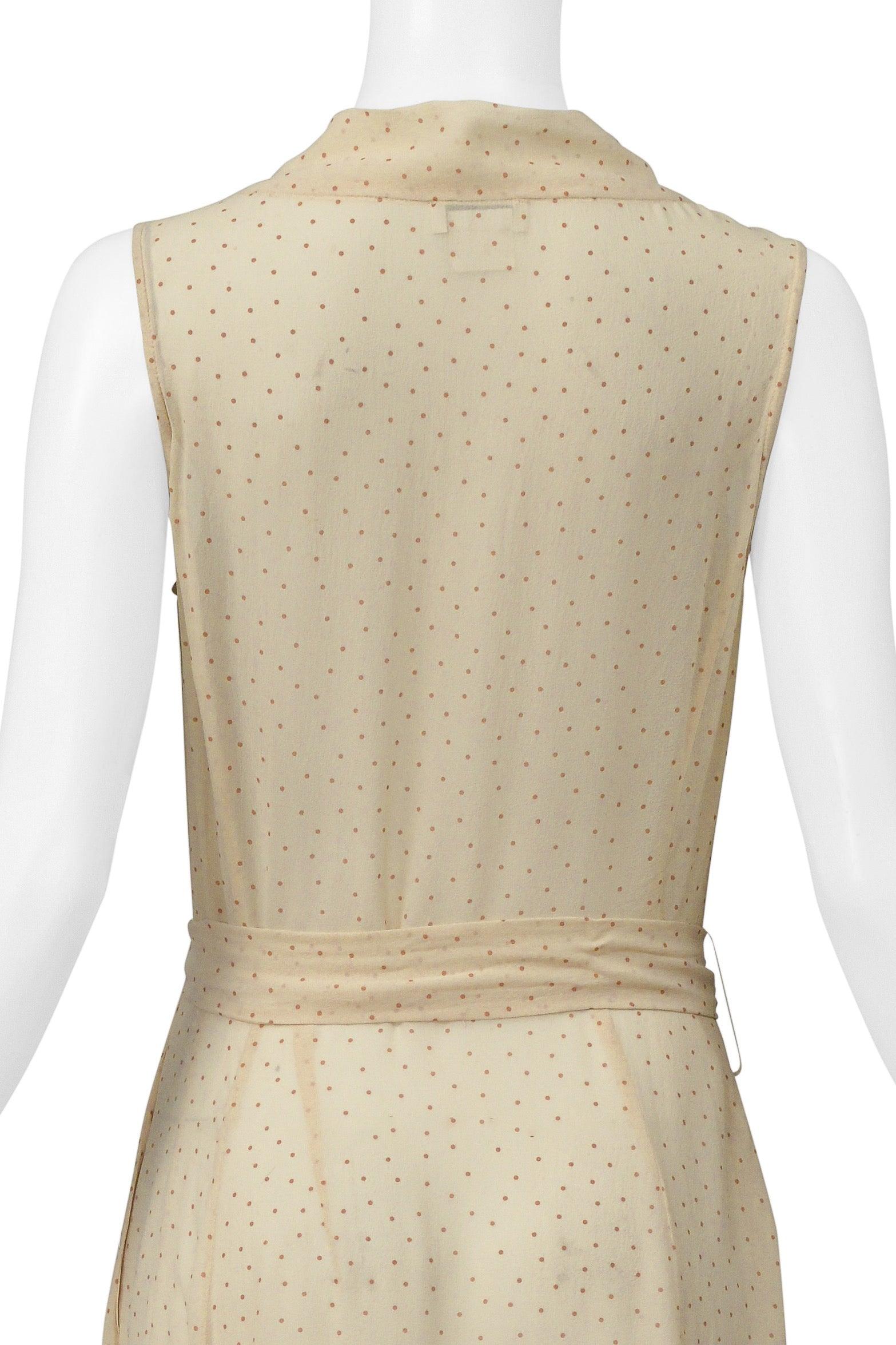 Dries Van Noten Beige & Orange Chiffon Polka Dot Maxi Dress 2003 2