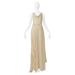 Dries Van Noten Beige & Orange Chiffon Polka Dot Maxi Dress 2003