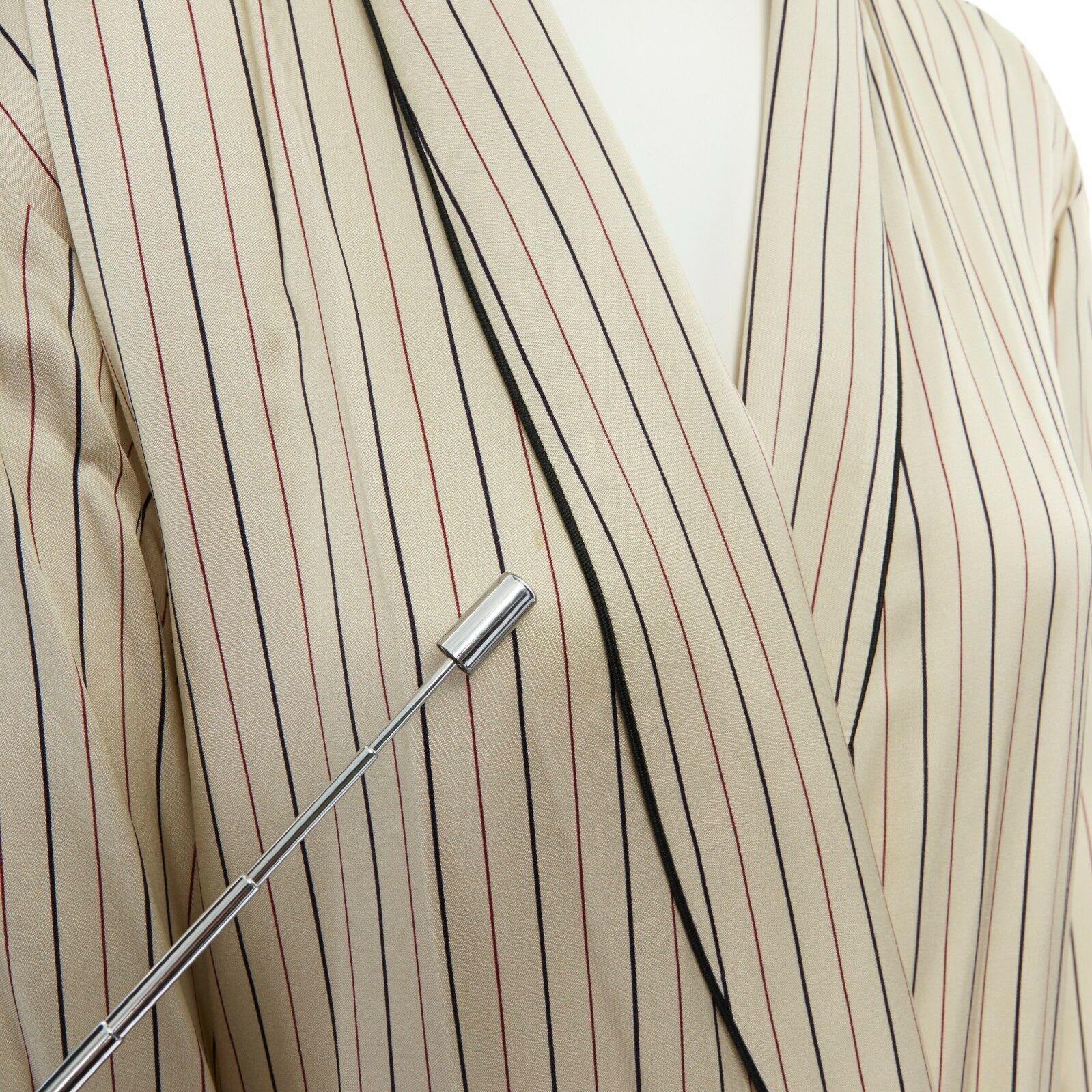 DRIES VAN NOTEN beige striped shawl collar pyjama kimono robe jacket M US6 UK10 5