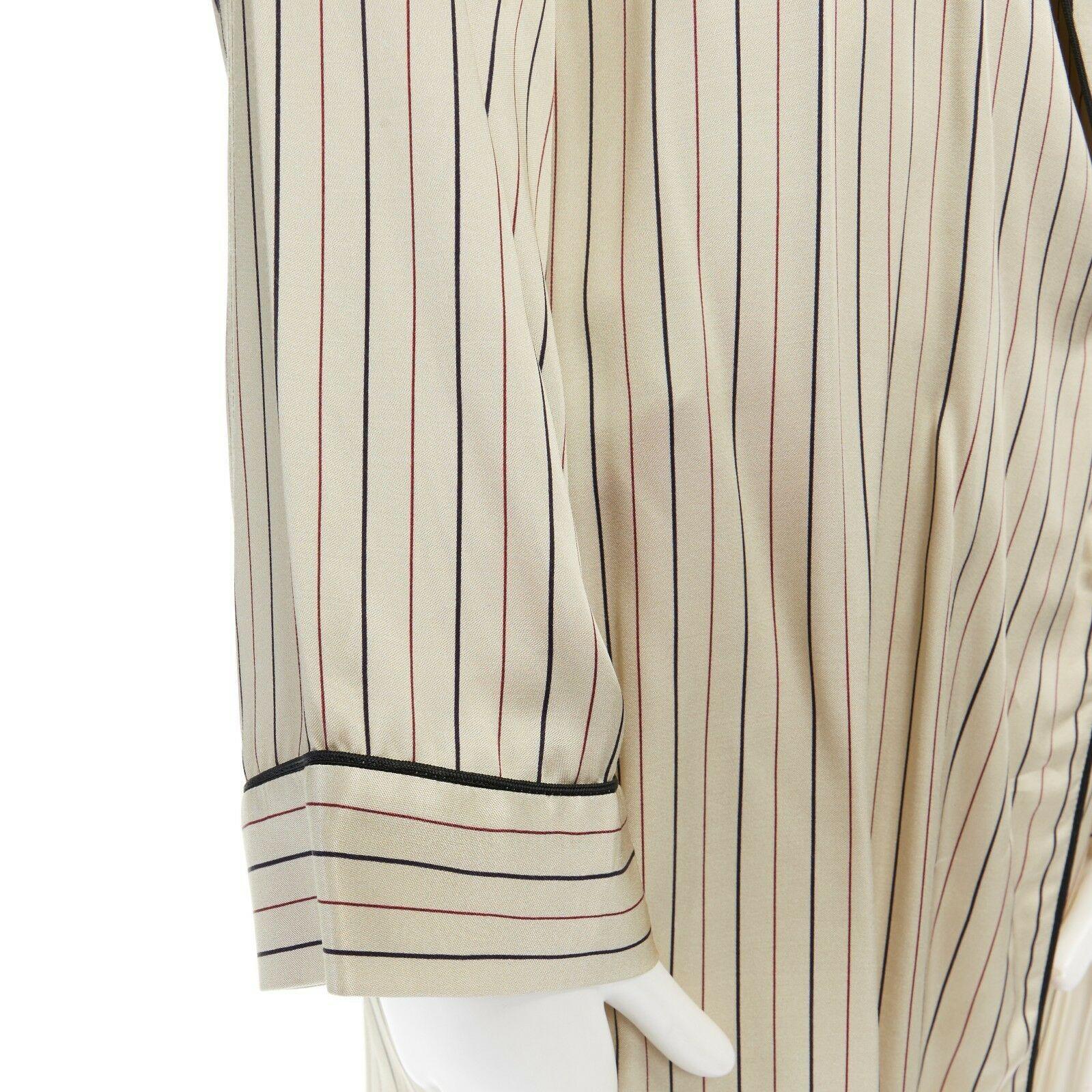 DRIES VAN NOTEN beige striped shawl collar pyjama kimono robe jacket M ...