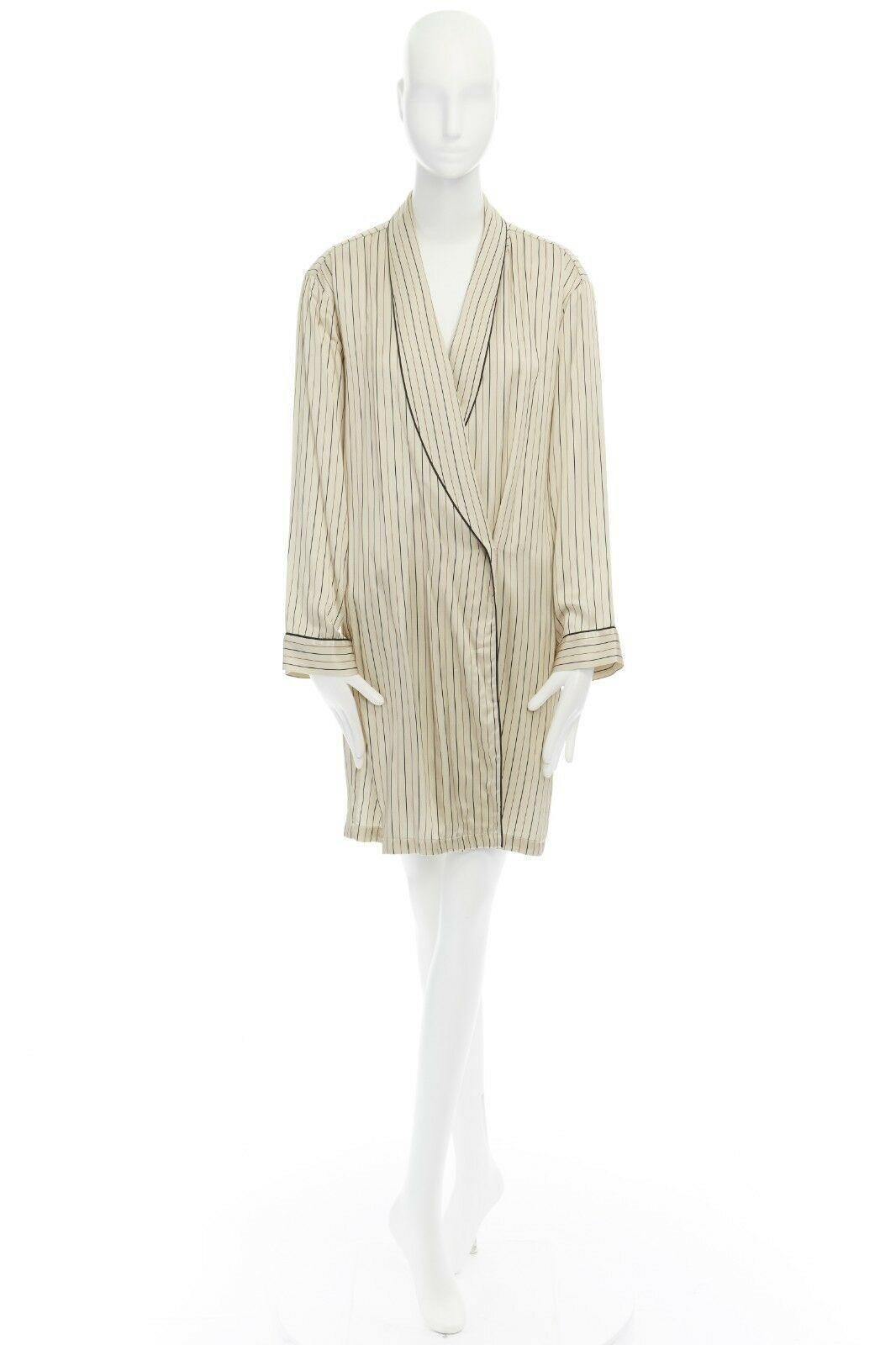 Beige DRIES VAN NOTEN beige striped shawl collar pyjama kimono robe jacket M US6 UK10