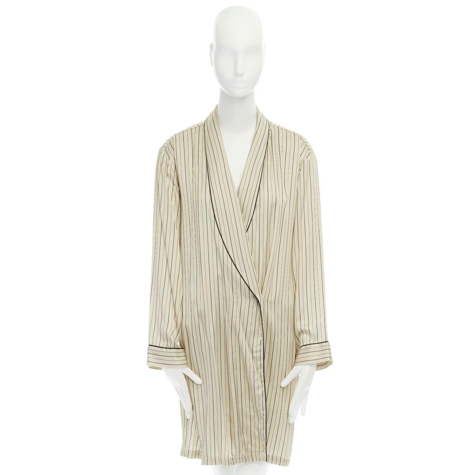 Women's DRIES VAN NOTEN beige striped shawl collar pyjama kimono robe jacket M US6 UK10