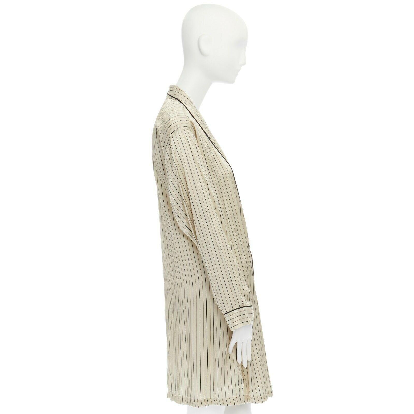 DRIES VAN NOTEN beige striped shawl collar pyjama kimono robe jacket M US6 UK10 1