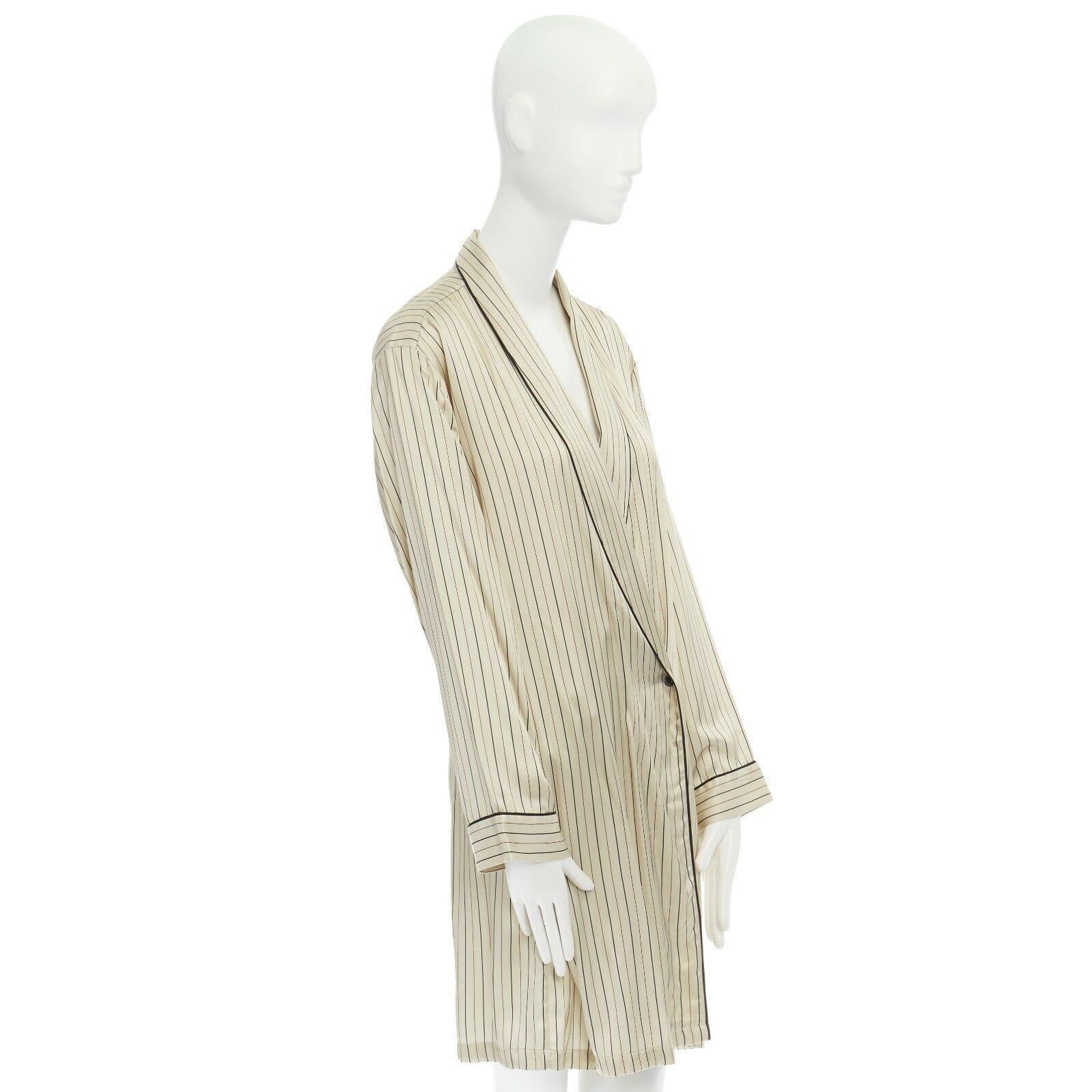 DRIES VAN NOTEN beige striped shawl collar pyjama kimono robe jacket M US6 UK10 2