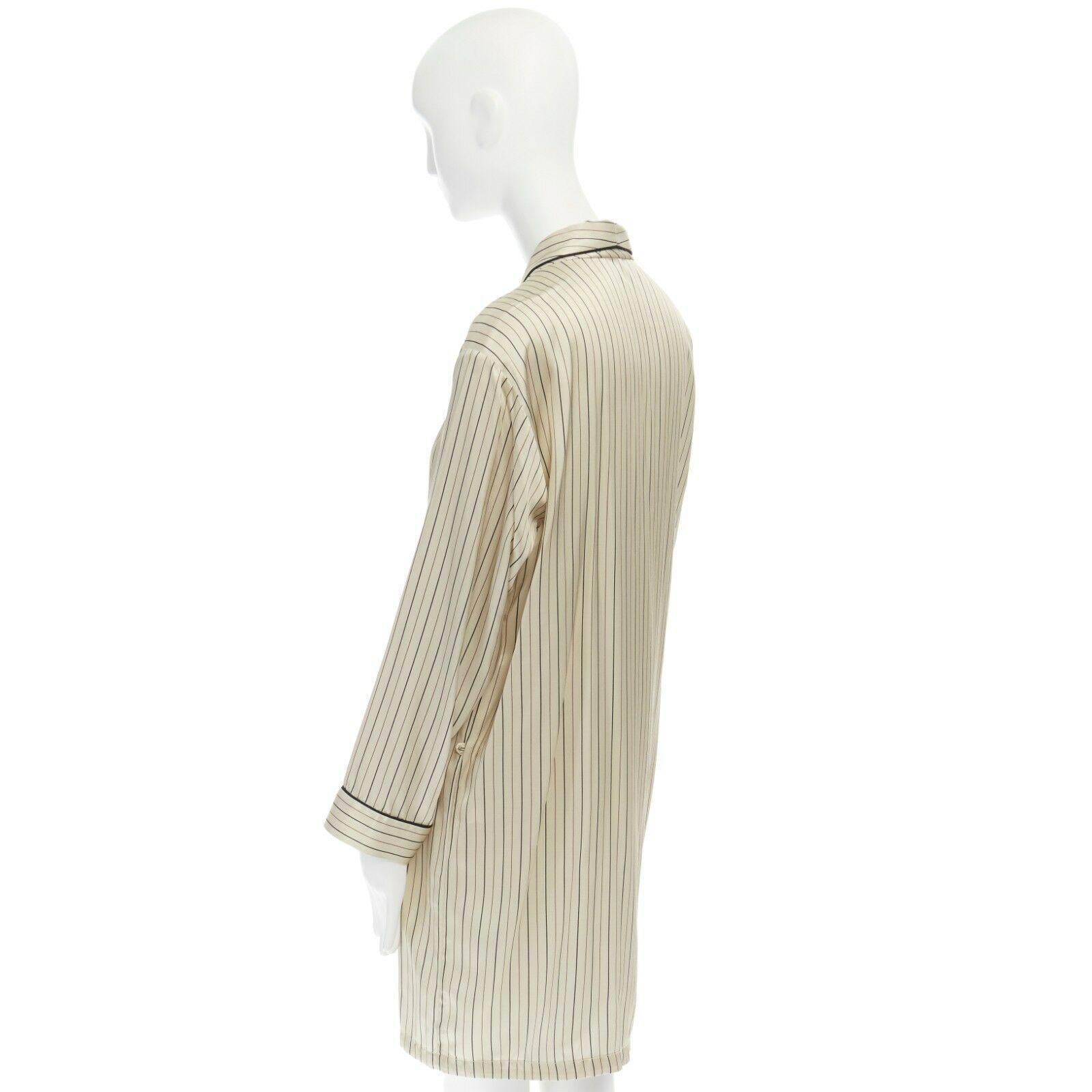 DRIES VAN NOTEN beige striped shawl collar pyjama kimono robe jacket M US6 UK10 4