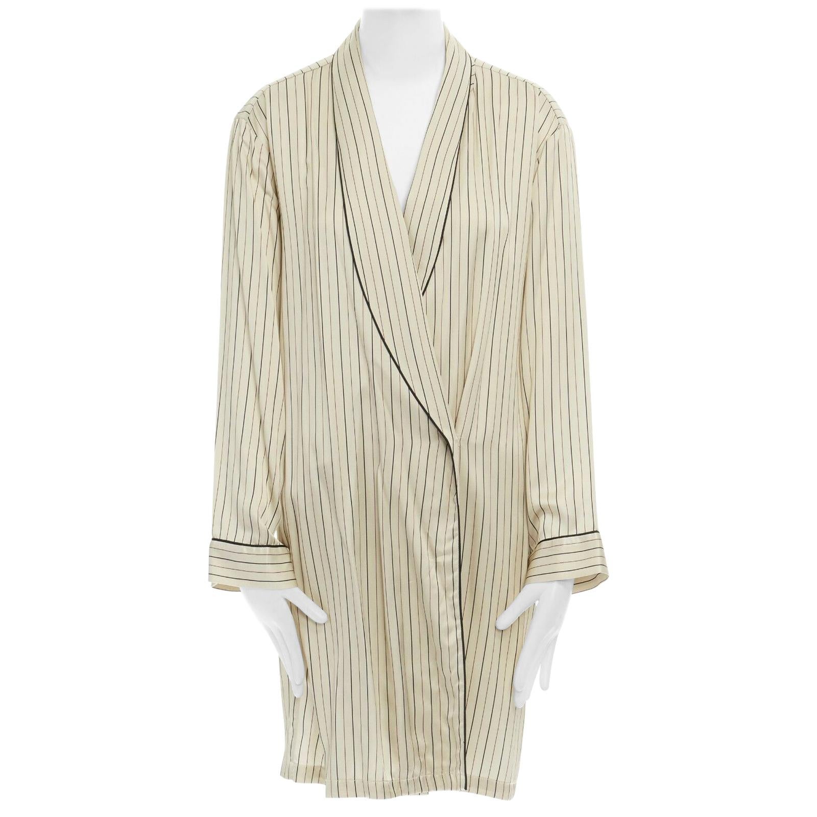 DRIES VAN NOTEN beige striped shawl collar pyjama kimono robe jacket M US6 UK10