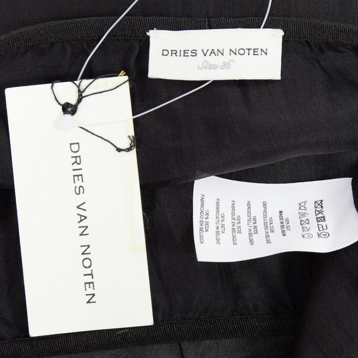 DRIES VAN NOTEN gonna al ginocchio a vita alta in seta 100% nera FR36 S in vendita 4