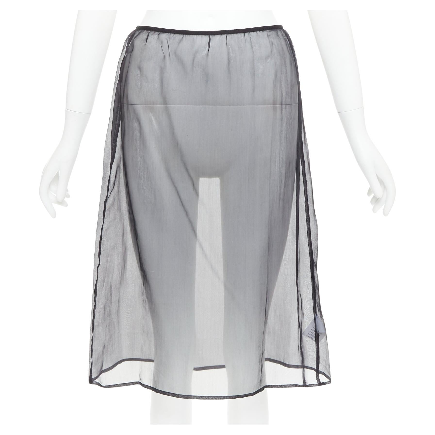 DRIES VAN NOTEN black 100% silk sheer high waist knee skirt FR36 S