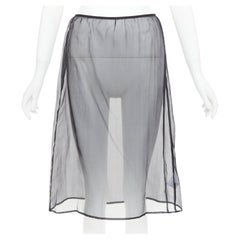 DRIES VAN NOTEN black 100% silk sheer high waist knee skirt FR36 S