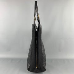 DRIES VAN NOTEN Black Alligator Embossed Leather Canvas Tote Handbag