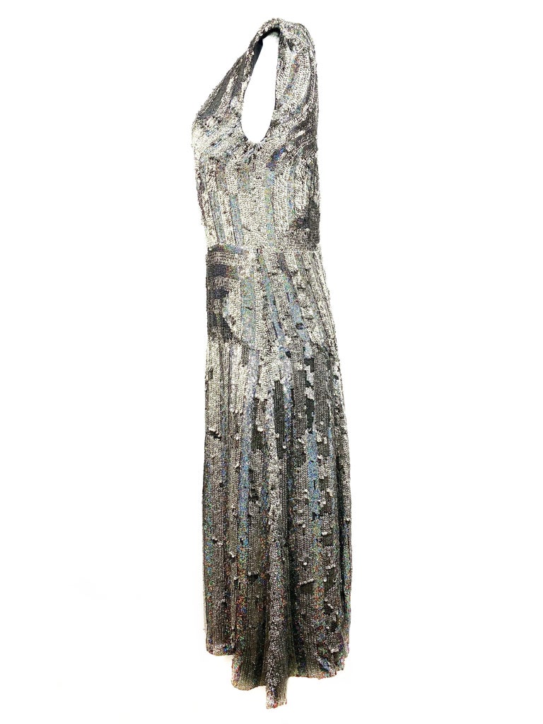 dries van noten sequin dress Dries Van Noten NWD Dalmo Neck Tie Sequin Maxi Dress Size Medium in Blush Silk