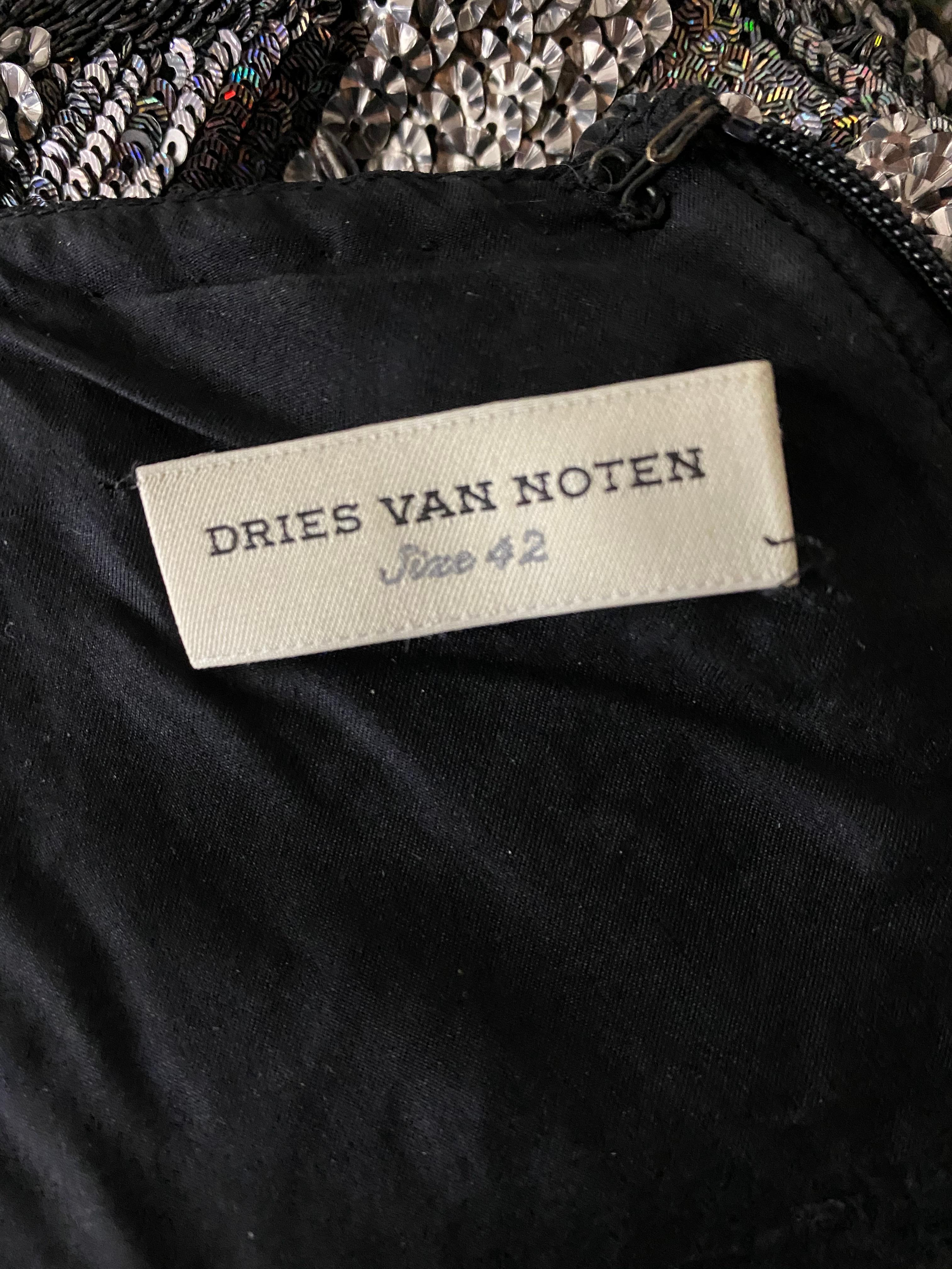 Dries Van Noten Black and Grey Metallic Sequin Evening Dress Size 42 2