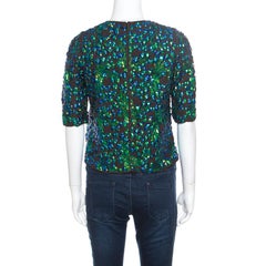 Dries Van Noten Black Contrast Sequin Paillette Embellished Crop Top S