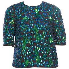 Dries Van Noten Black Contrast Sequin Paillette Embellished Crop Top S