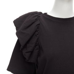 DRIES VAN NOTEN Schwarzes Boxy Top aus Baumwolle mit asymmetrischer Rüsche und halben Ärmeln S