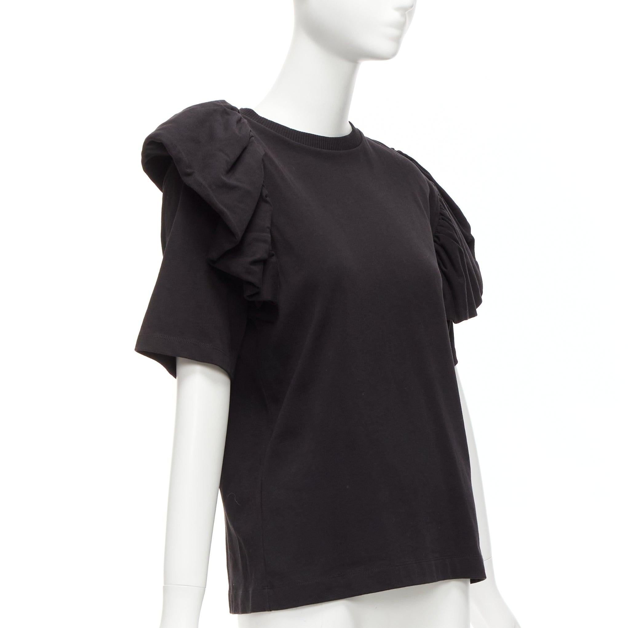 DRIES VAN NOTEN black cotton asymmetric ruffle half sleeve boxy top S In Excellent Condition For Sale In Hong Kong, NT