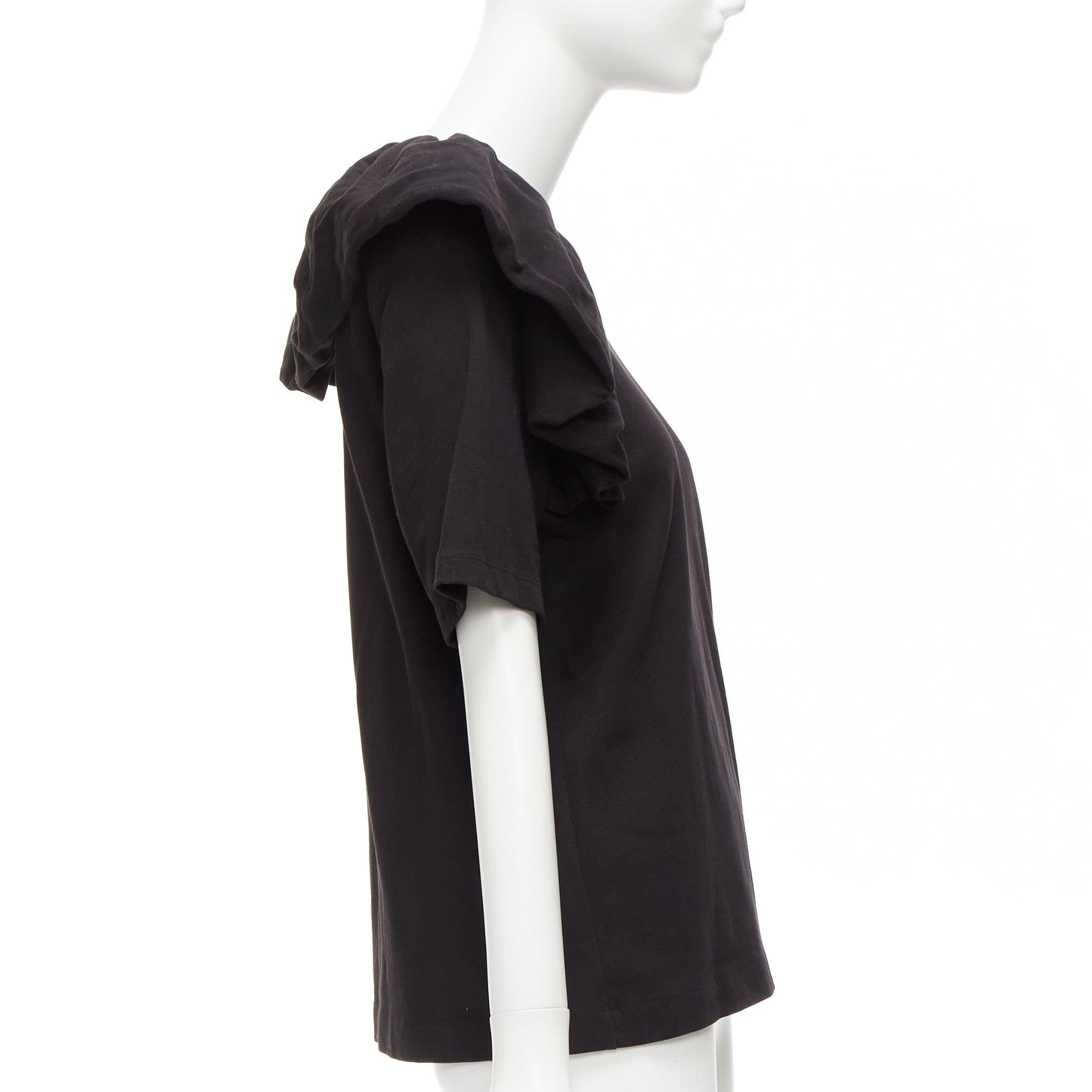 Women's DRIES VAN NOTEN black cotton asymmetric ruffle half sleeve boxy top S For Sale