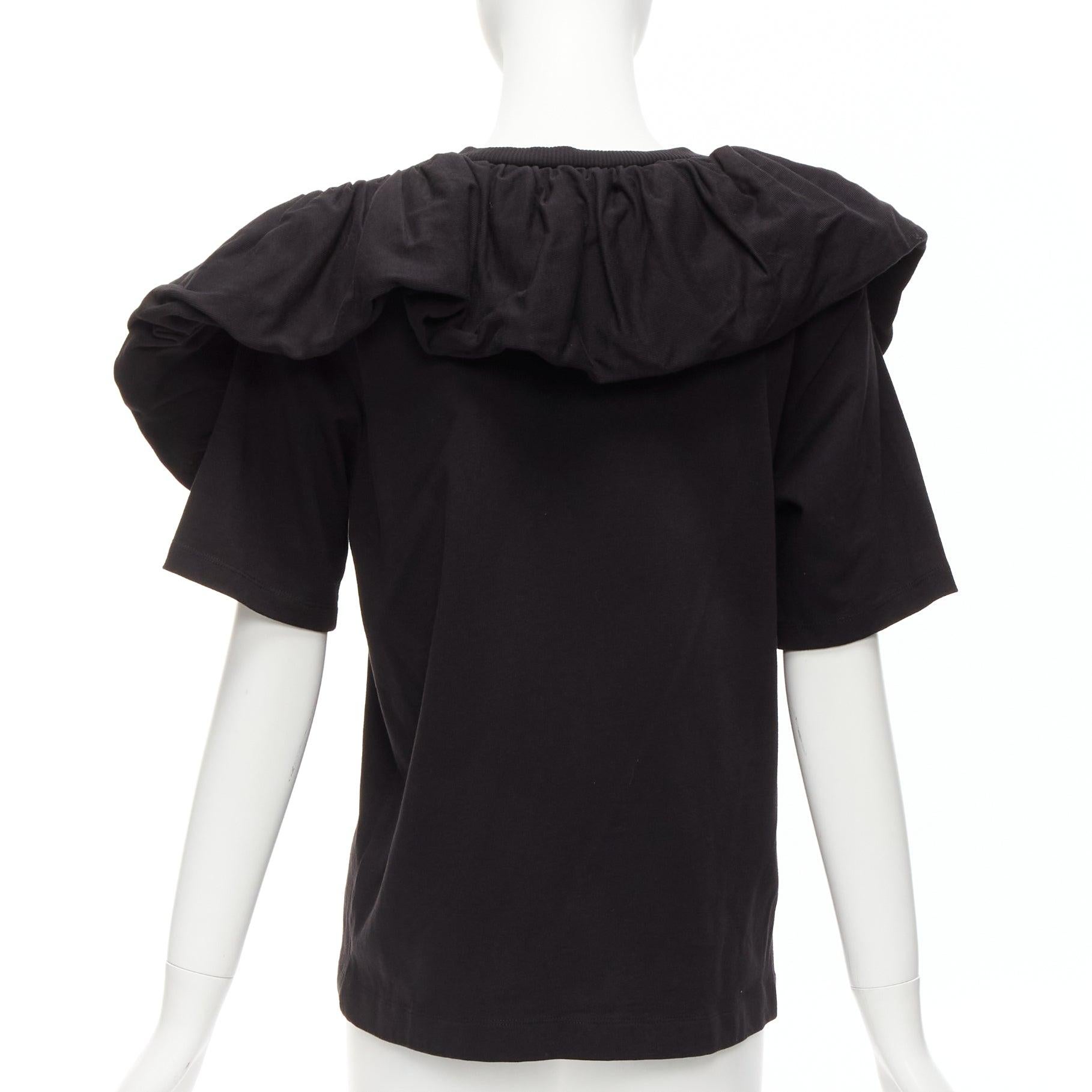 DRIES VAN NOTEN black cotton asymmetric ruffle half sleeve boxy top S For Sale 1