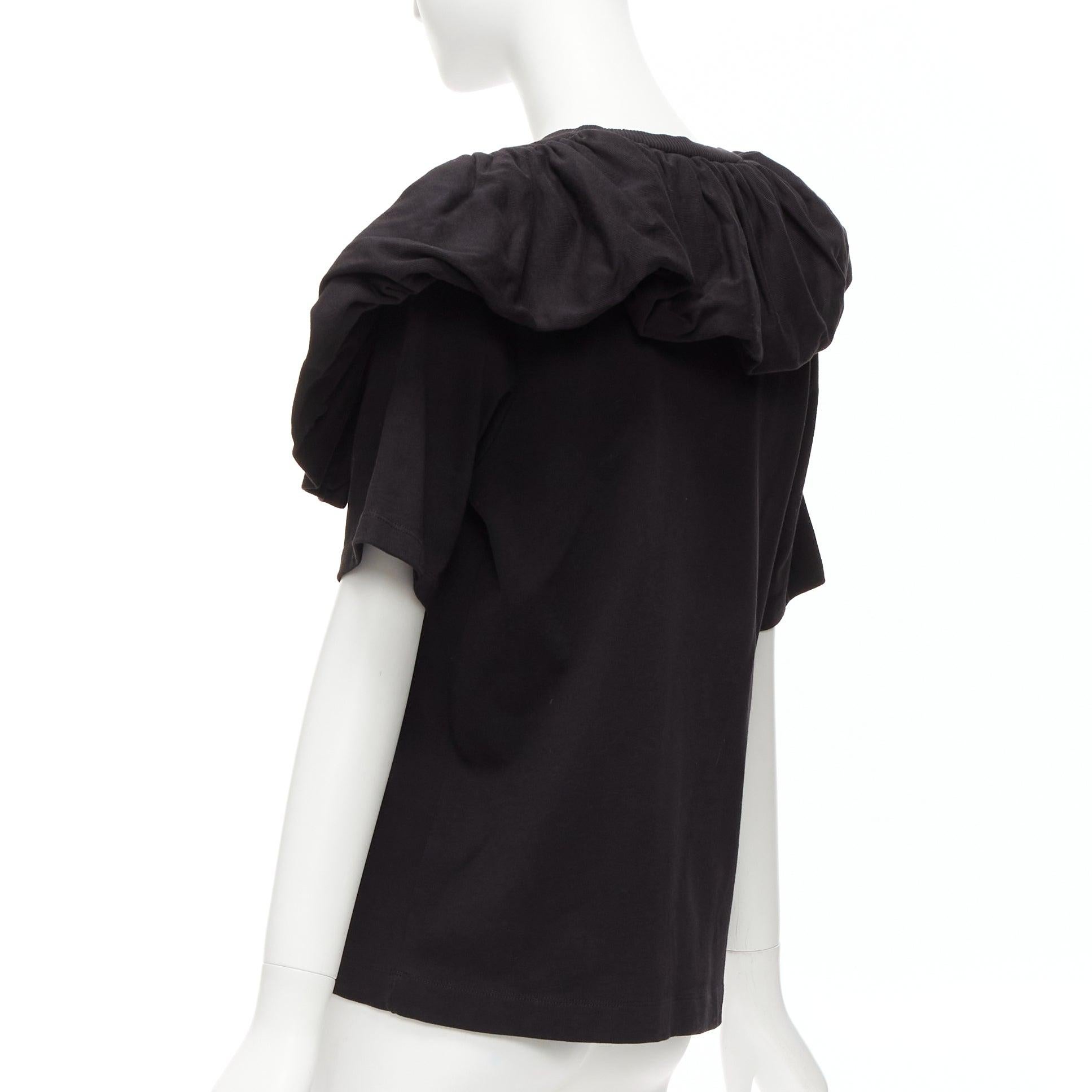 DRIES VAN NOTEN black cotton asymmetric ruffle half sleeve boxy top S For Sale 2